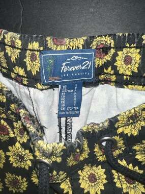 Forever 21 Swimwear Board Shorts Size S Black Sunflower Print